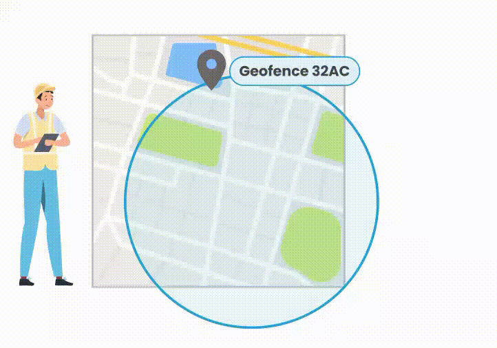 Employee entering a geofenced job site for automatic attendance tracking