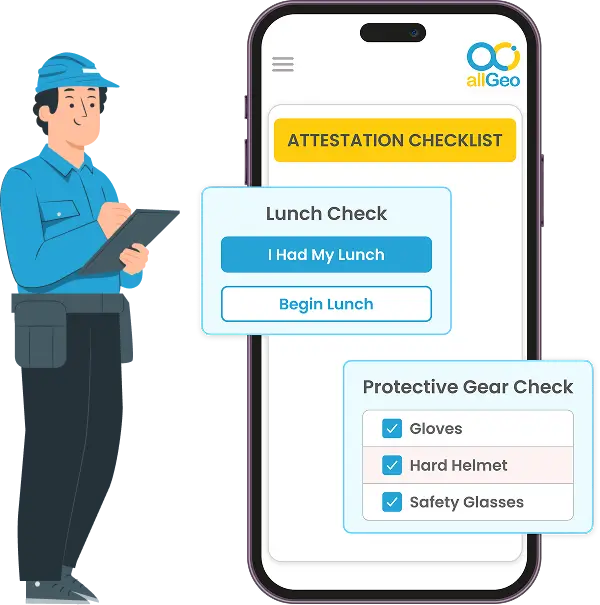 Employee meal and rest break attestation system for labor law compliance