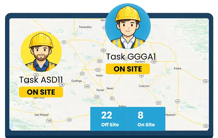 Real-time workforce visibility dashboard showing employee attendance and jobsite activity